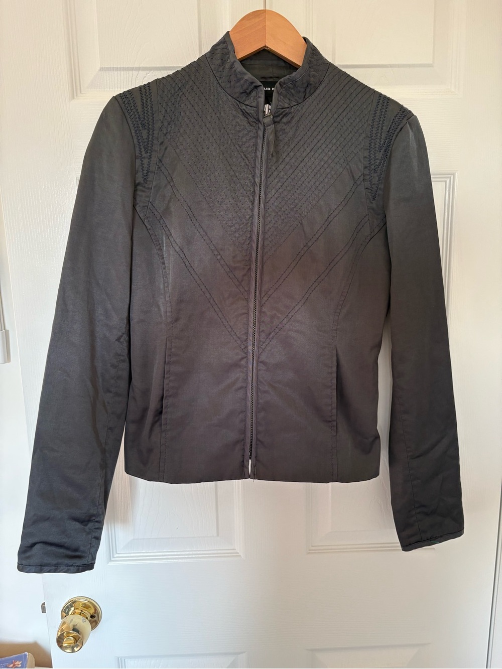 Club Monaco Dark Grey Quilted-Detail Zip Front Bomber Jacket